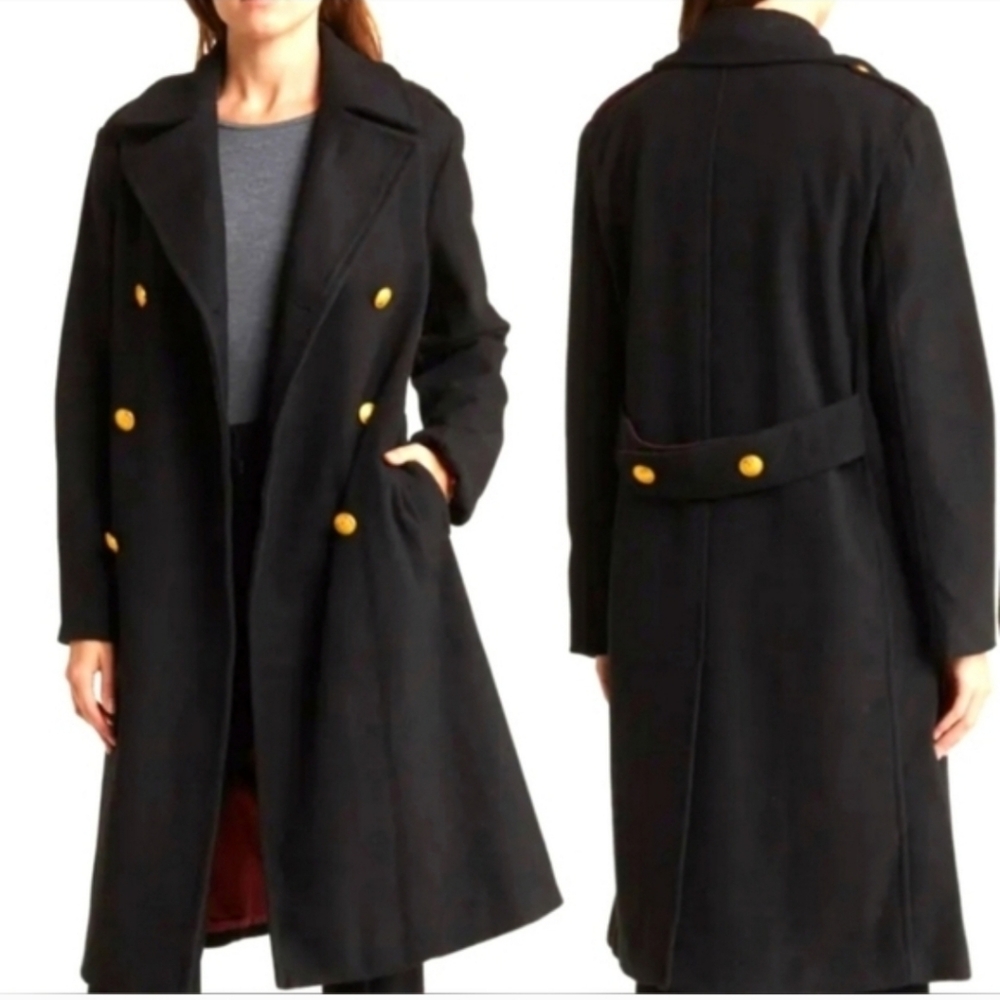 Rebecca Minkoff Officer's Wool Coat Black Double Breasted Classic Peacoat